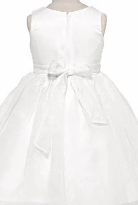 Tea-Length Cap-Sleeve Beaded Organza&Satin Flower Girl Dress With Cape