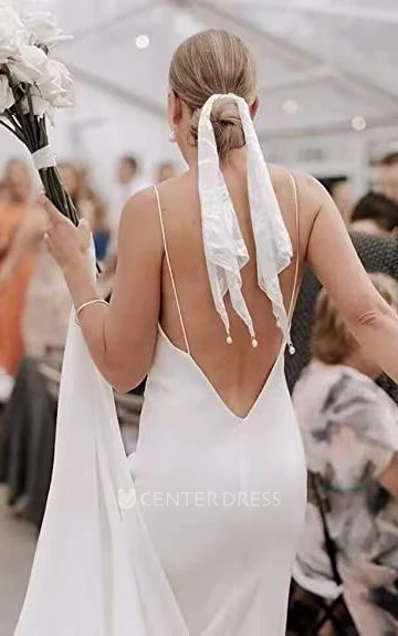 Elegant Beach Garden Spaghetti Satin Sheath Wedding Dress Sleeveless