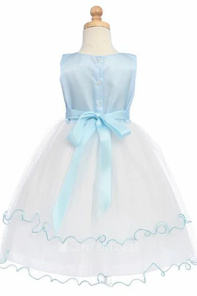 Tea-Length Floral Floral Tulle&Satin Flower Girl Dress