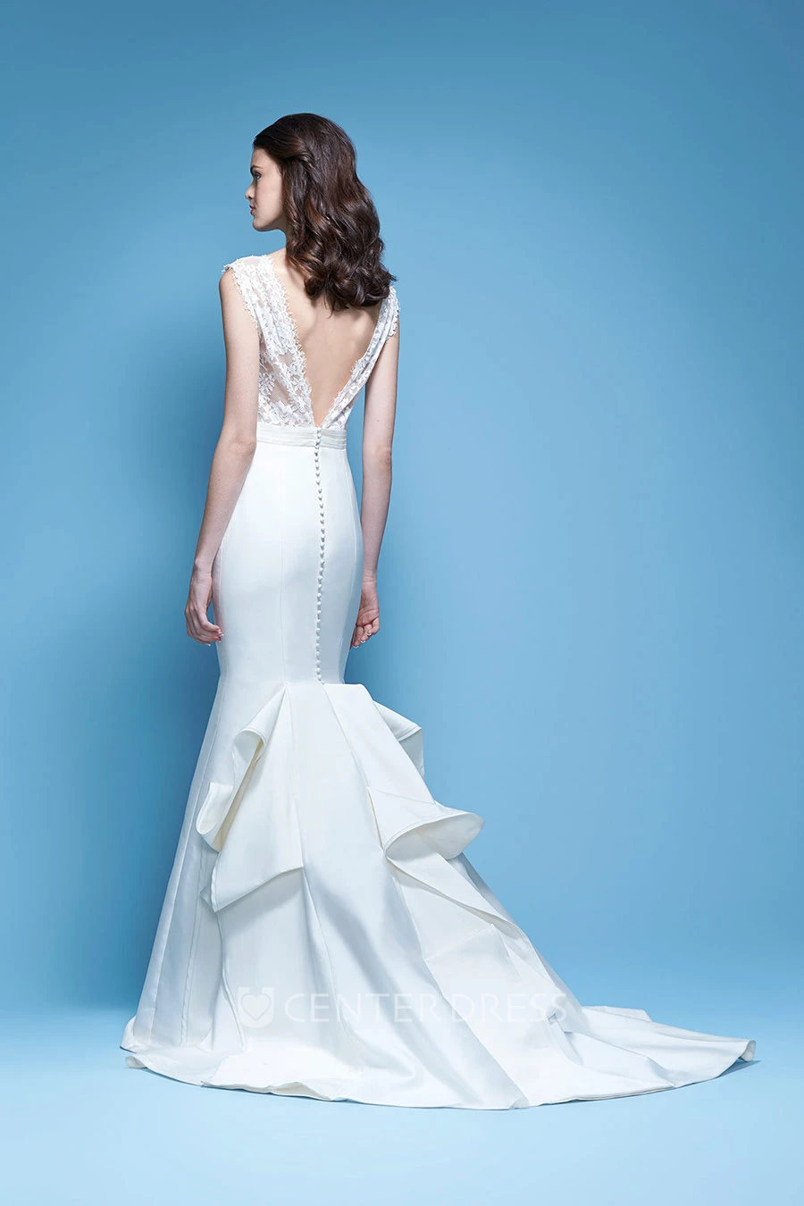 Sheath Bateau-Neck Lace Long Sleeveless Satin Wedding Dress