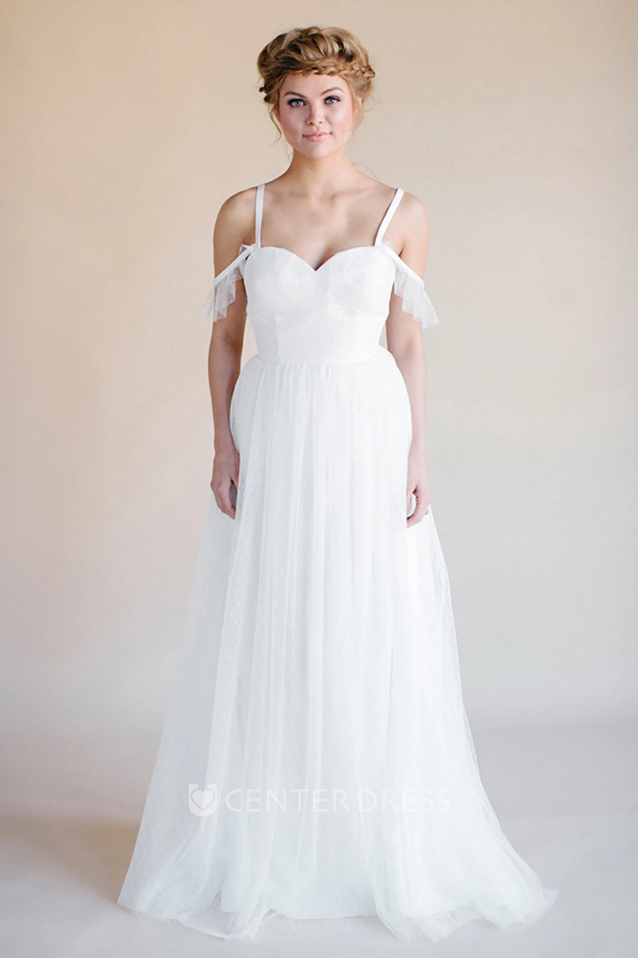 Spaghetti Tulle&Chiffon Wedding Dress With Straps