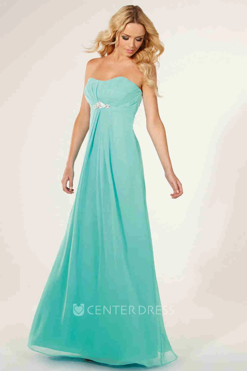 Ruched Empire Strapless Chiffon Bridesmaid Dress With Beading And Lace-Up