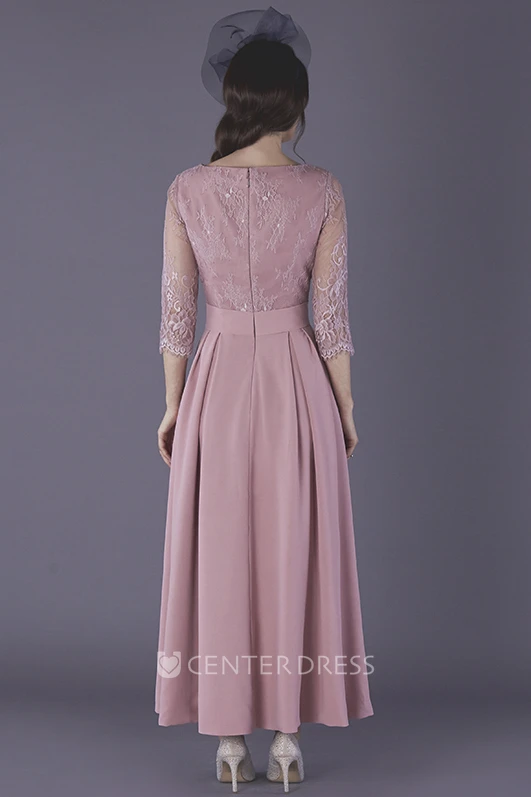 Chiffon Ankle Length 3/4 Illusion Sleeve Mother Of The Bride Dress
