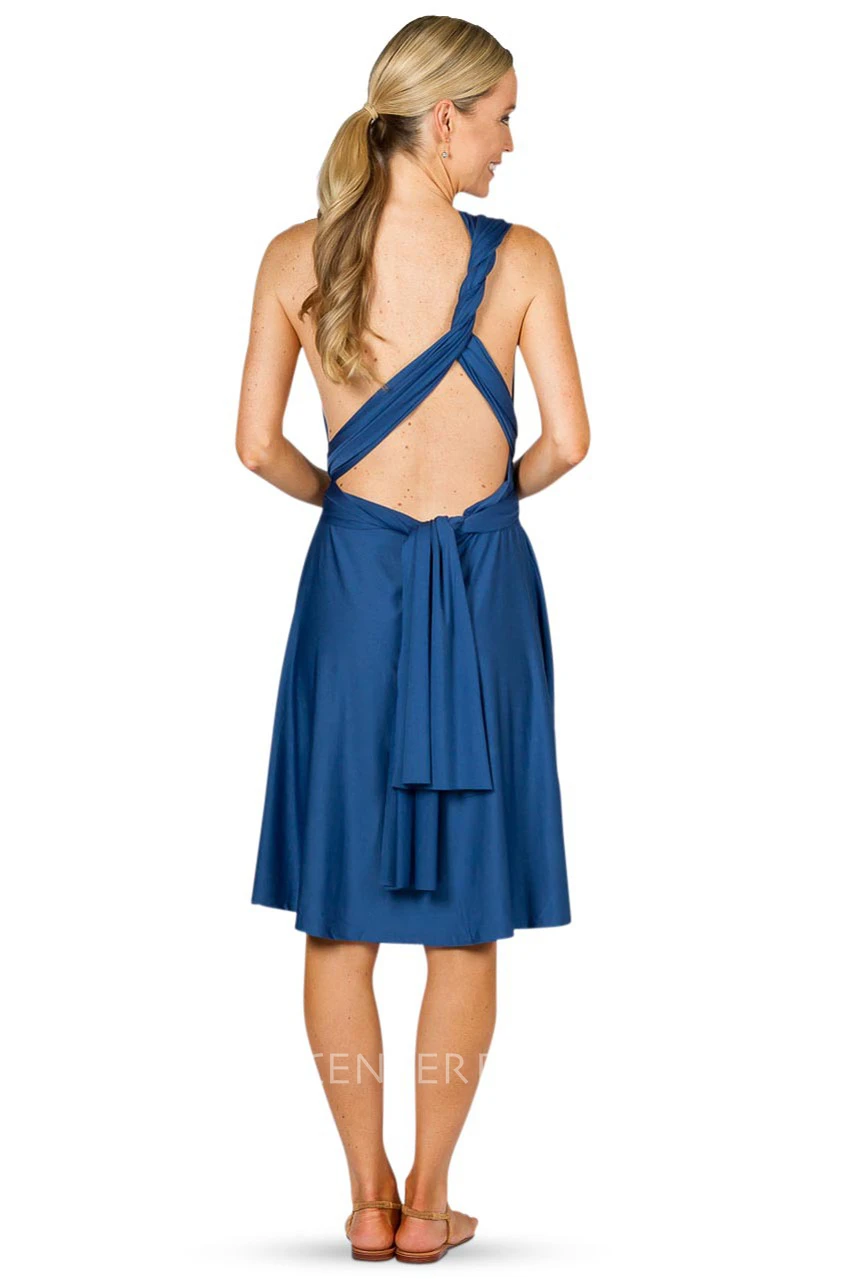 Knee-Length Sleeveless Chiffon Convertible Bridesmaid Dress With Ruching And Straps