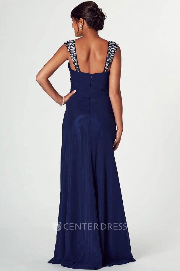 Maxi Strapped Draped Sleeveless Chiffon Prom Dress