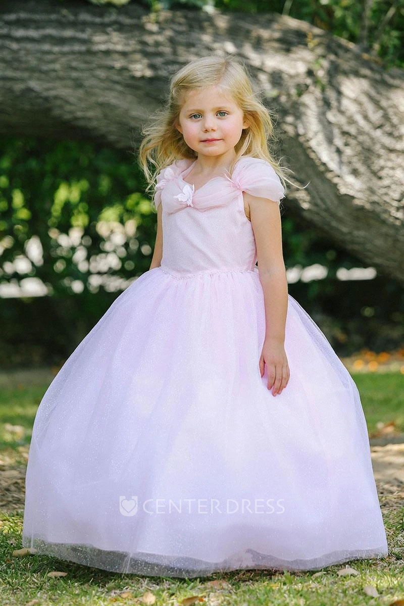 Appliqued Ruched Tulle&Organza Flower Girl Dress With Tiers