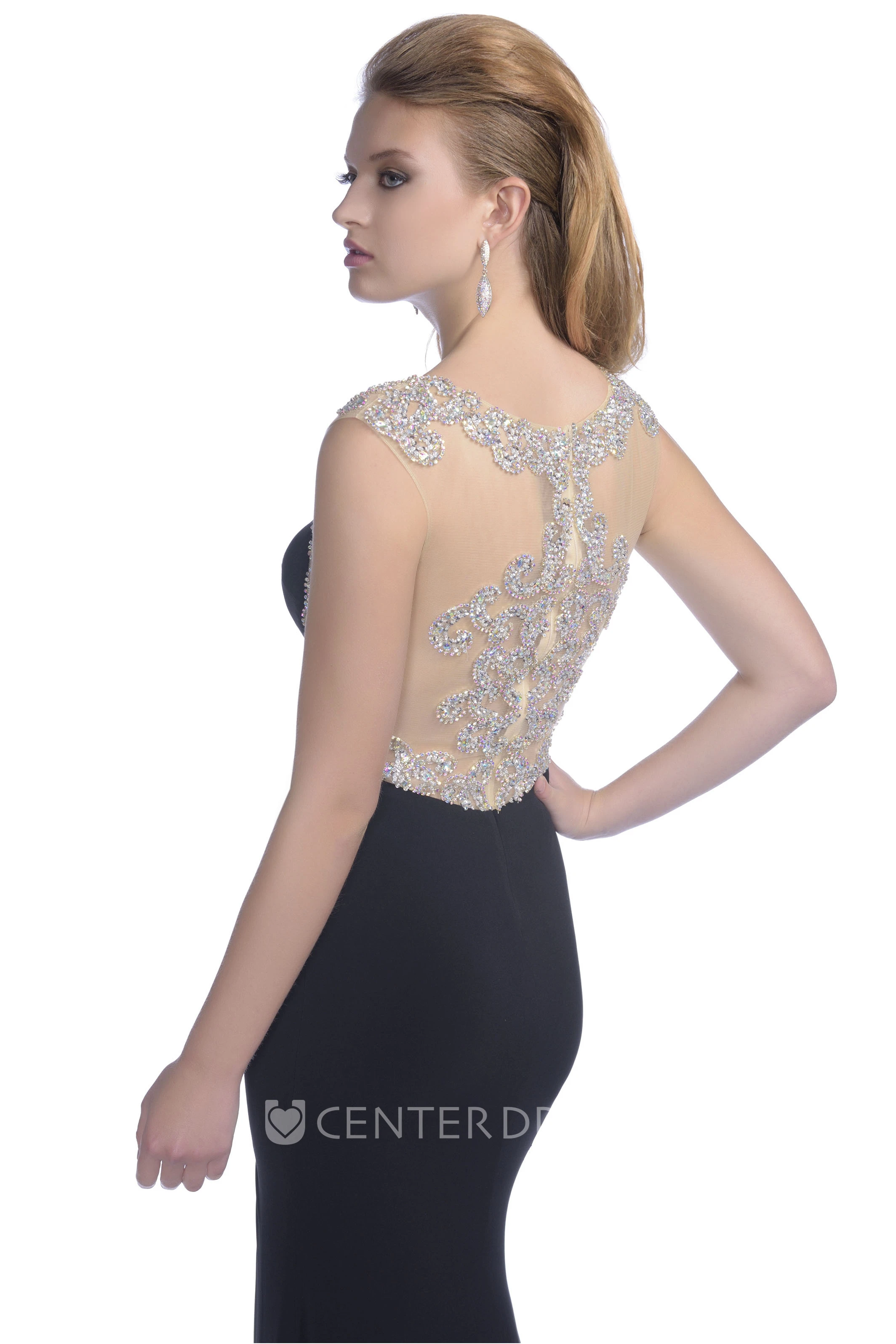 Elegant Front Slit Mermaid Jersey Prom Dress With Crystal Appliques