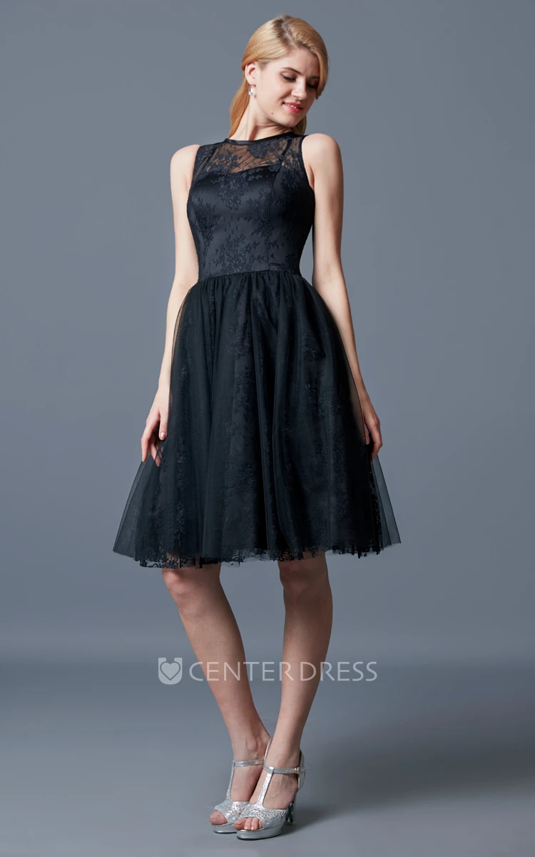 Illusion Neck Lace Knee Length Bridesmaid Dress
