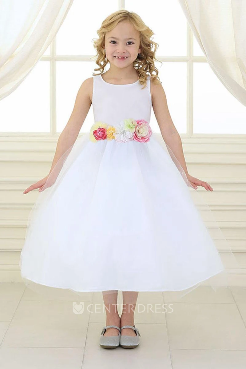 Tiered Tulle&Satin Flower Girl Dress