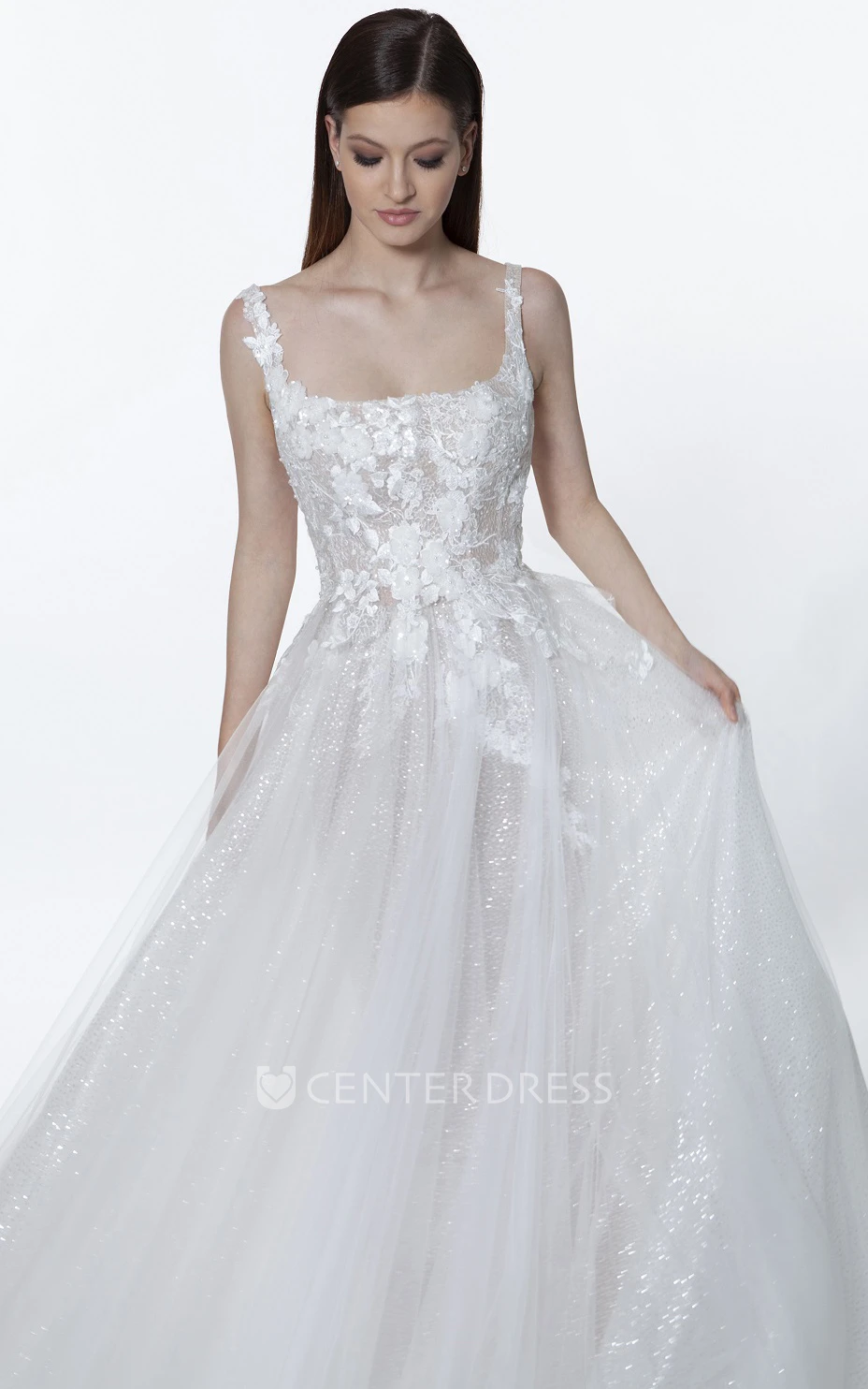 Modern A Line Floor-length Sleeveless Sequins Wedding Dress with Appliques