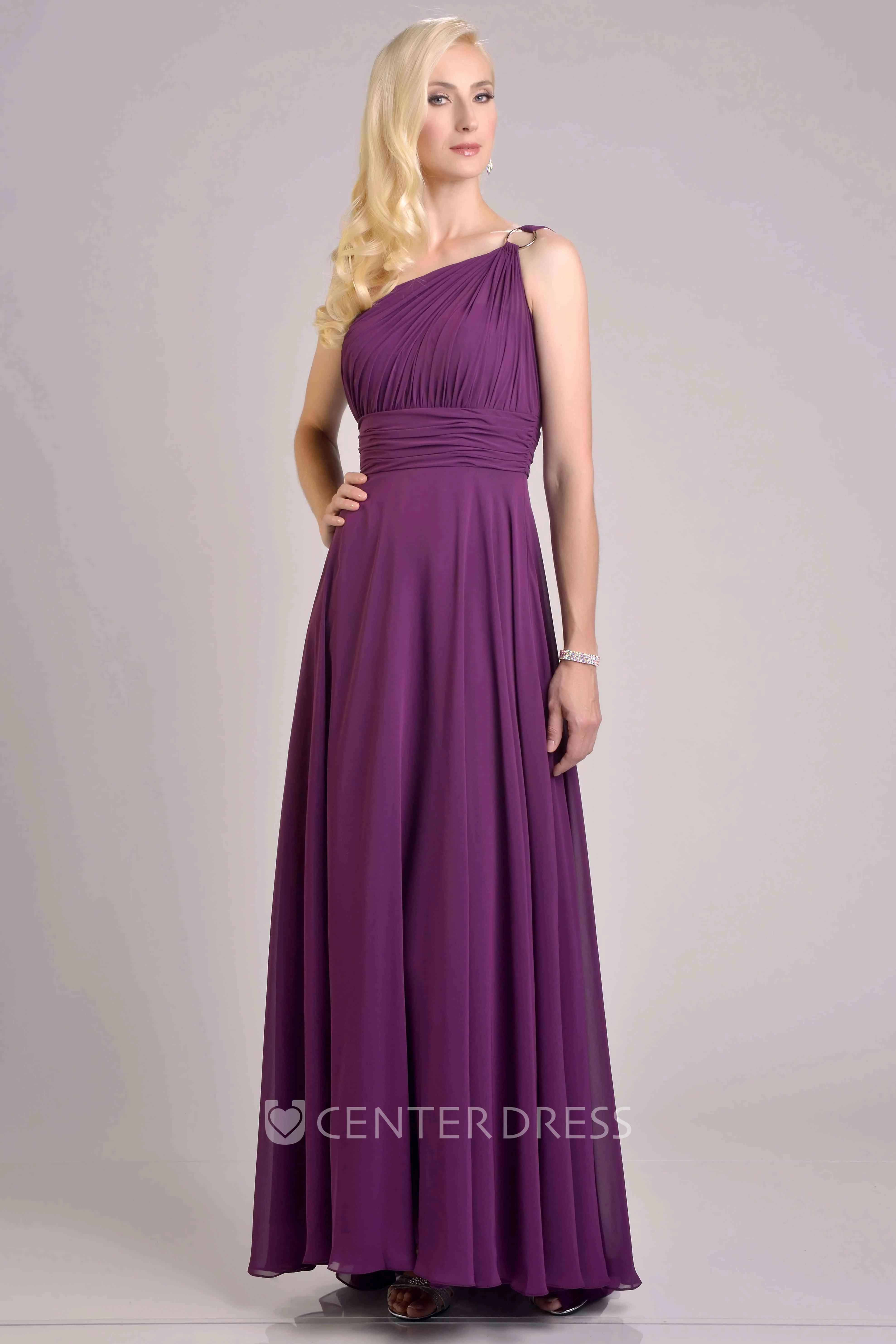 One-Shoulder Chiffon A-Line Bridesmaid Dress With Pleats And Cinched Waistband