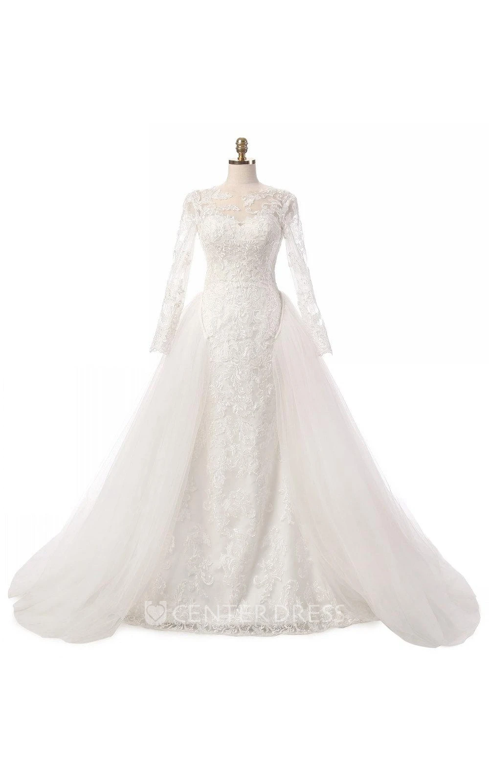 Mermaid Long Sleeve Tulle Lace Weddig Dress With Appliques