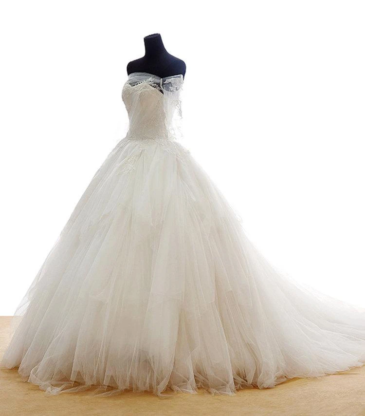 Lace Off Shoulder Long Sleeve Princess Style Bridal Ball Gown With Lace Up Back