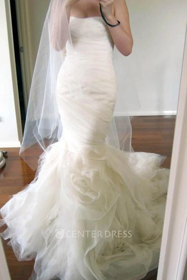 Mermaid Trumpet Strapless Tulle Backless Zipper Wedding Dress