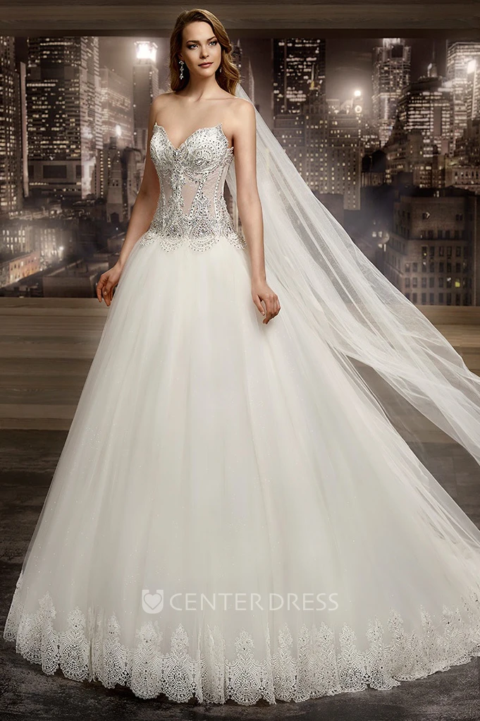 Sweetheart Brush-train A-line Wedding Dress with Beaded Corset - UCenter  Dress