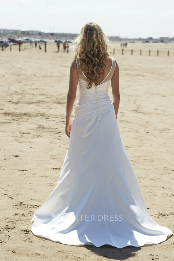 Sheath Broach Bateau-Neck Floor-Length Sleeveless Chiffon Wedding Dress With Side Draping