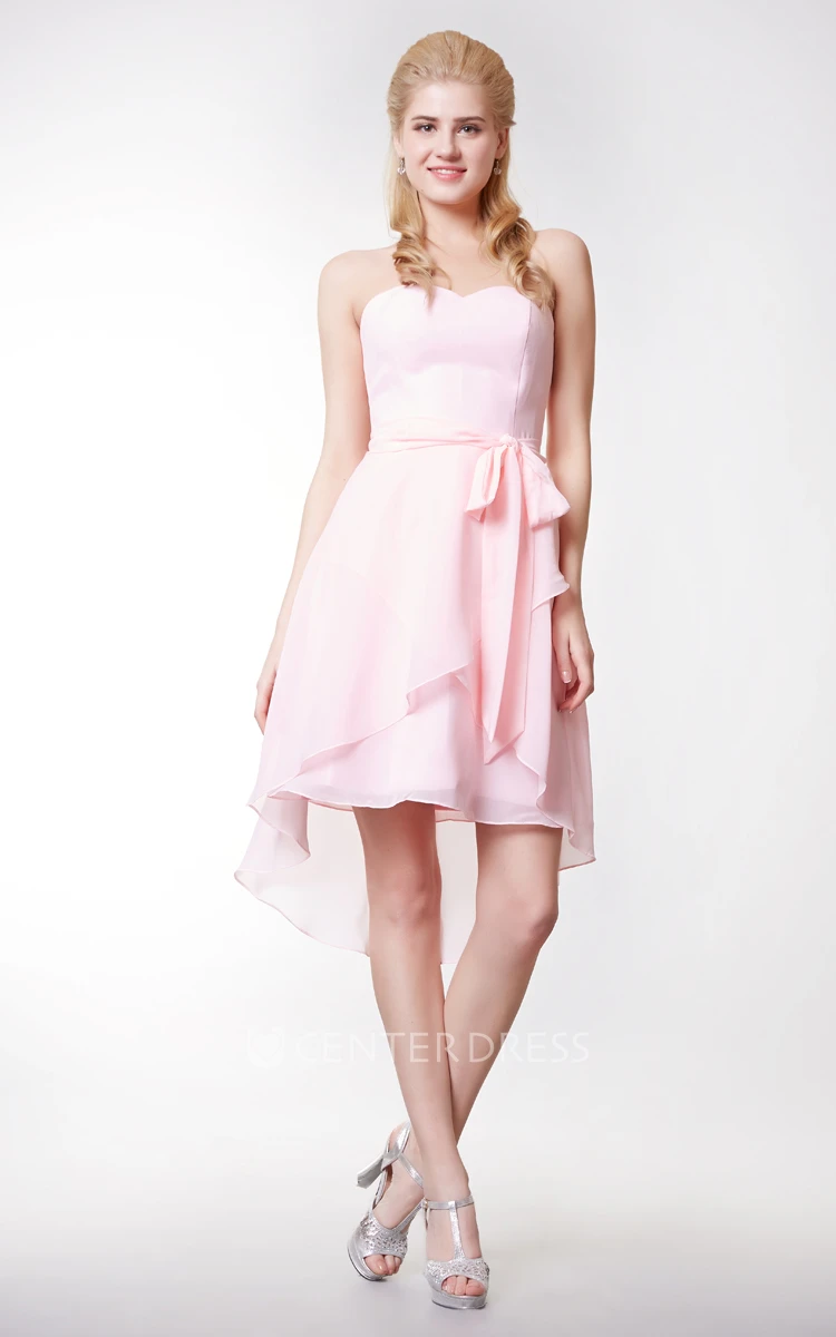 Crisscross Front Sweetheart Chiffon Dress With High Low Style