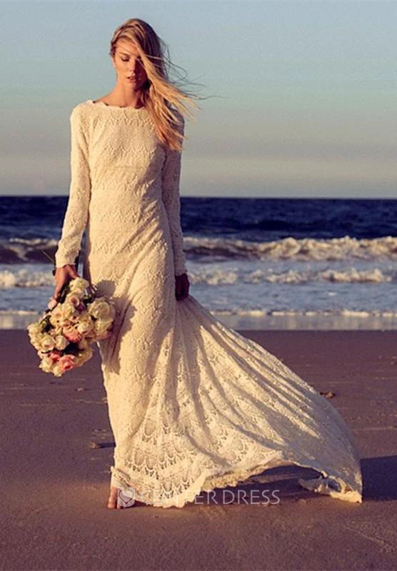 Newest Long Sleeve Lace Wedding Dress Court Train