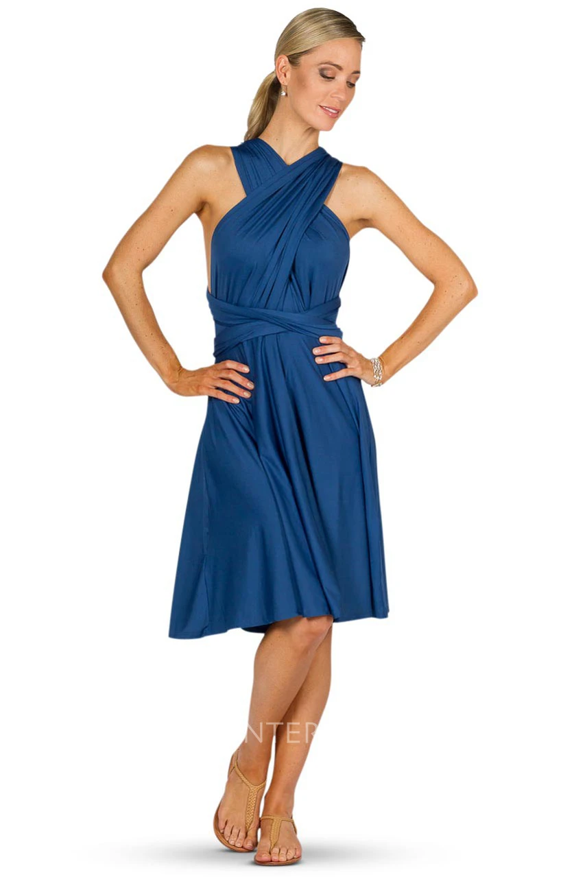 Knee-Length Sleeveless Chiffon Convertible Bridesmaid Dress With Ruching And Straps