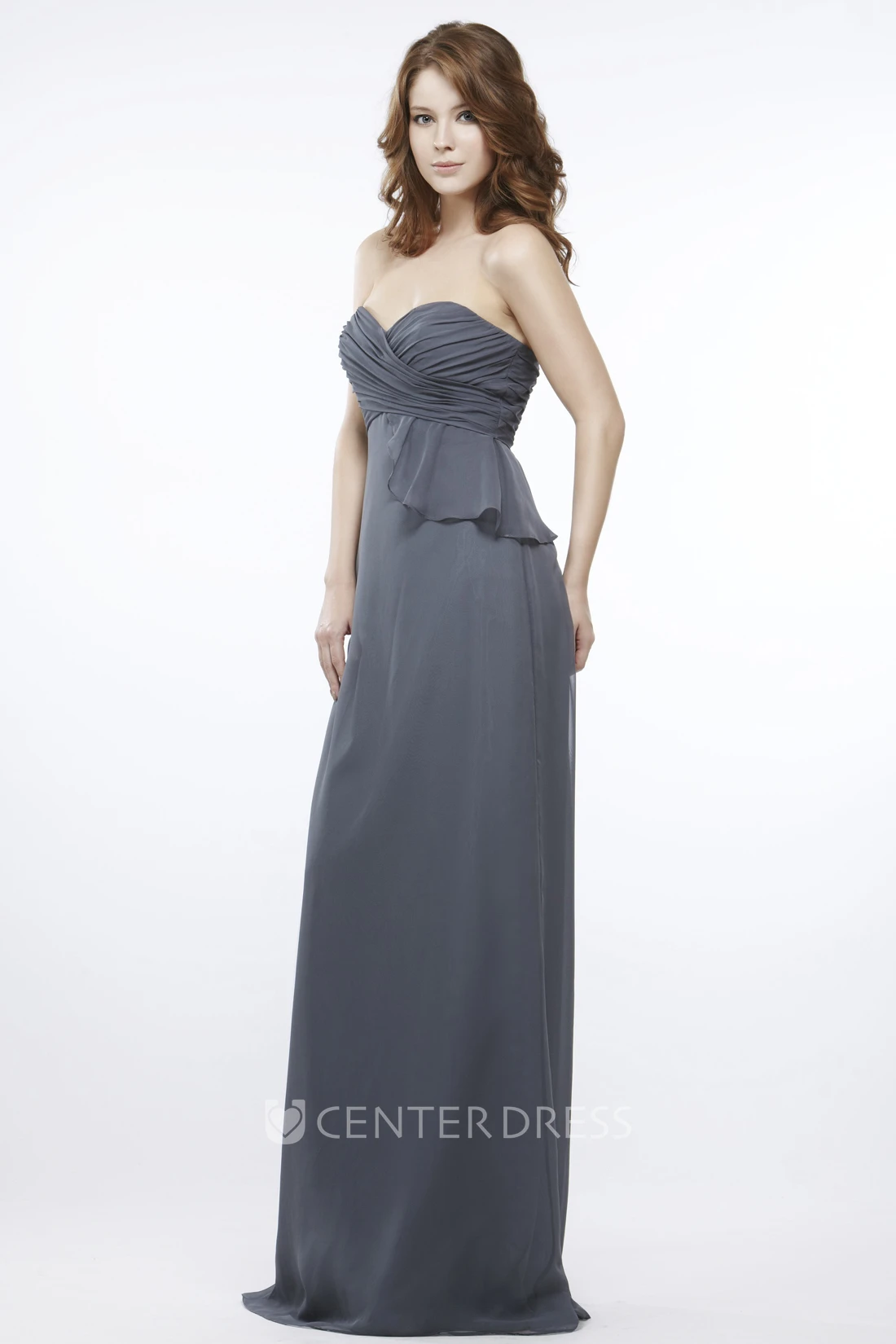 Maxi Sweetheart Sleeveless Criss-Cross Chiffon Bridesmaid Dress With Peplum