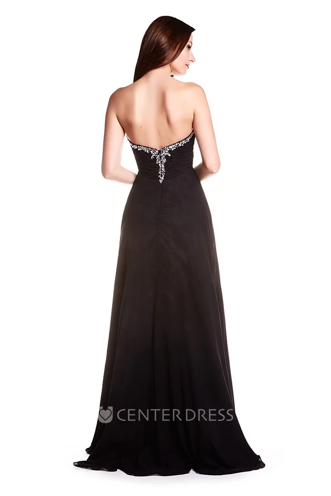 Sheath Sweetheart Sleeveless Beaded Chiffon Prom Dress With Low-V Back