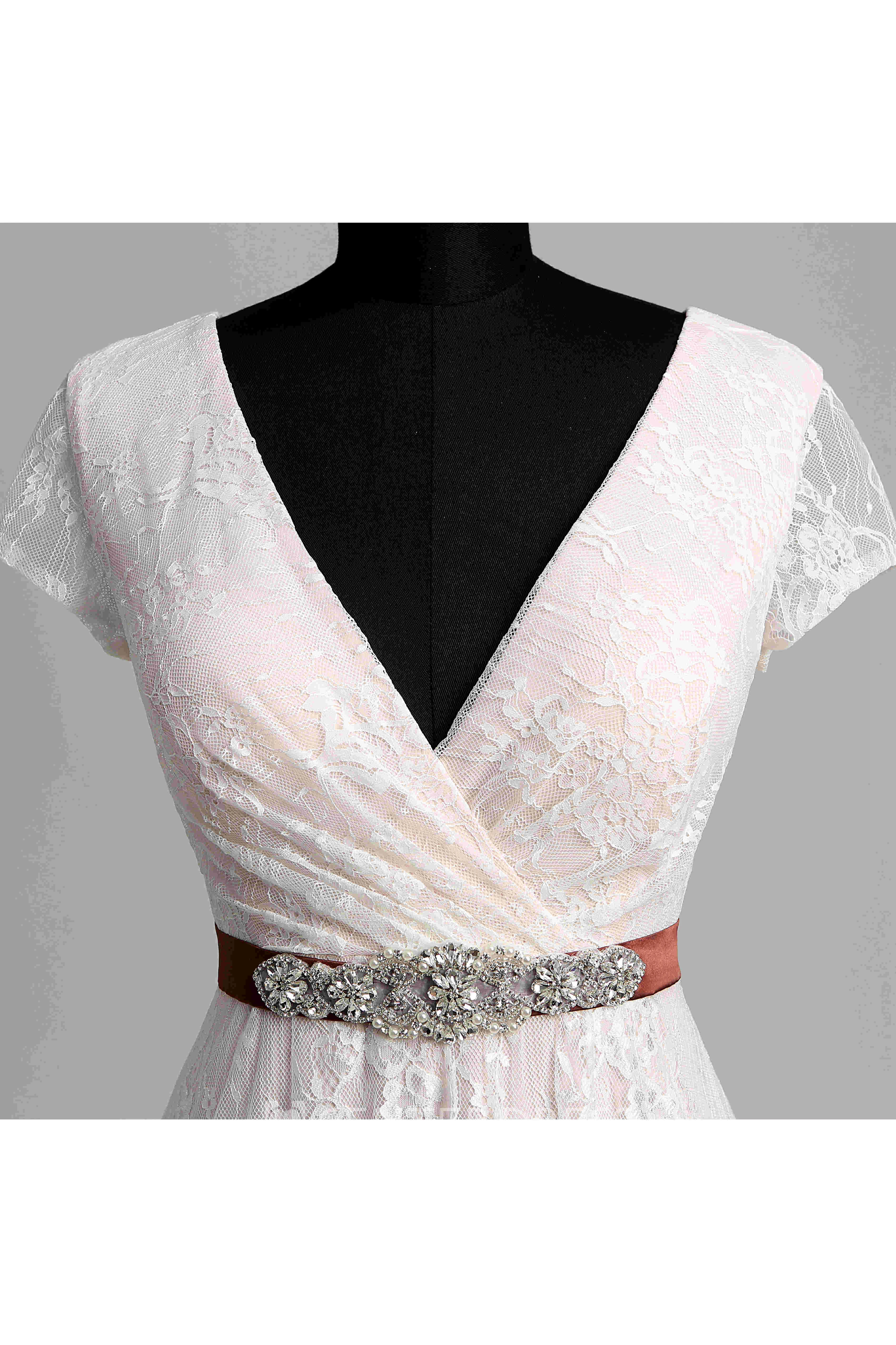 A Line Beach Floor-length Beading Sash Ribbon Lace Warm Wedding Dress