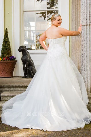 Plus Size Strapless Bridal Gown With Lace Up And Crystal