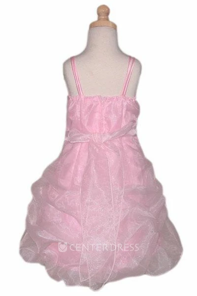 Cape Short Beaded Floral Organza Flower Girl Dress With Sash