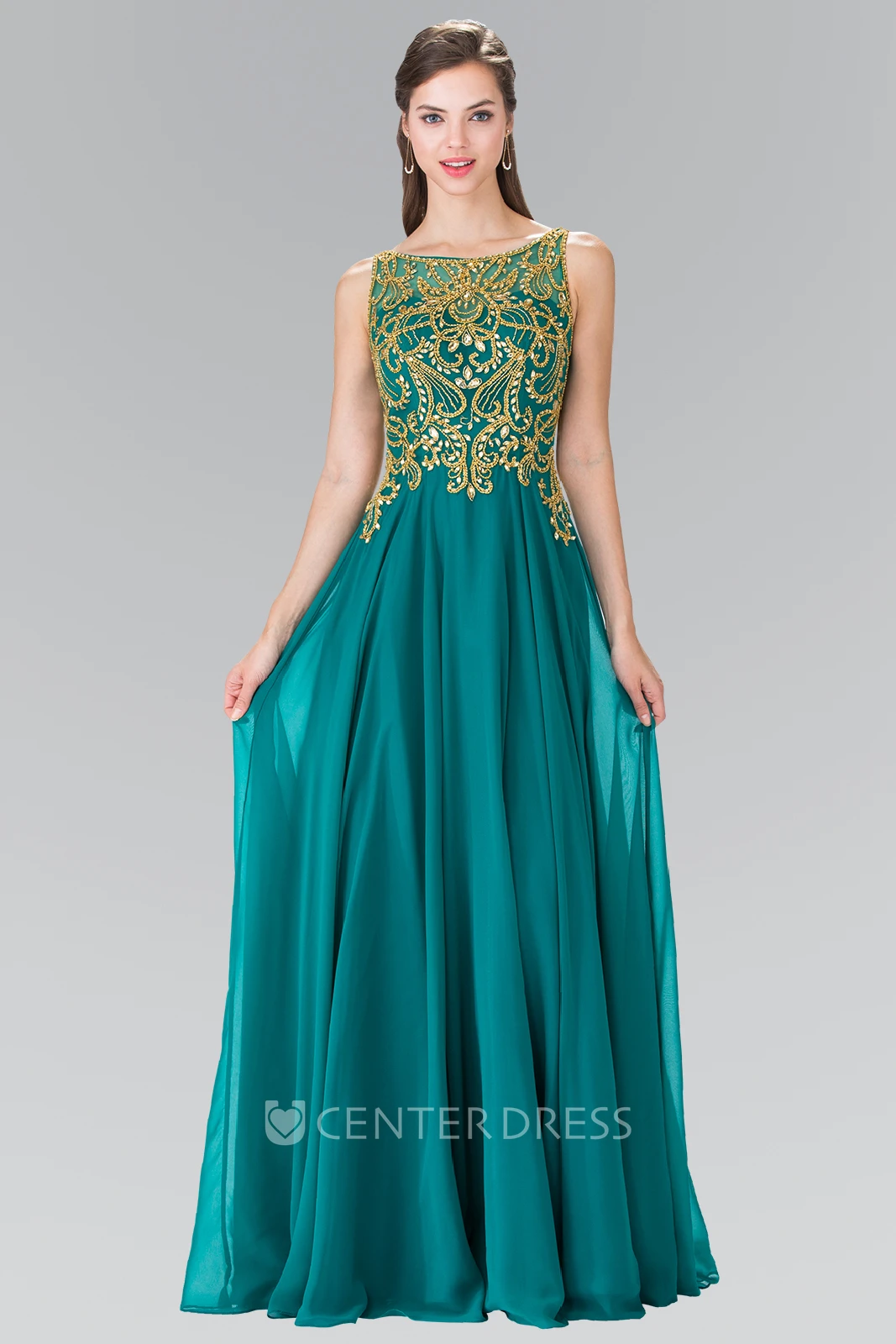 A-Line Bateau Sleeveless Chiffon Zipper Dress With Beading And Pleats