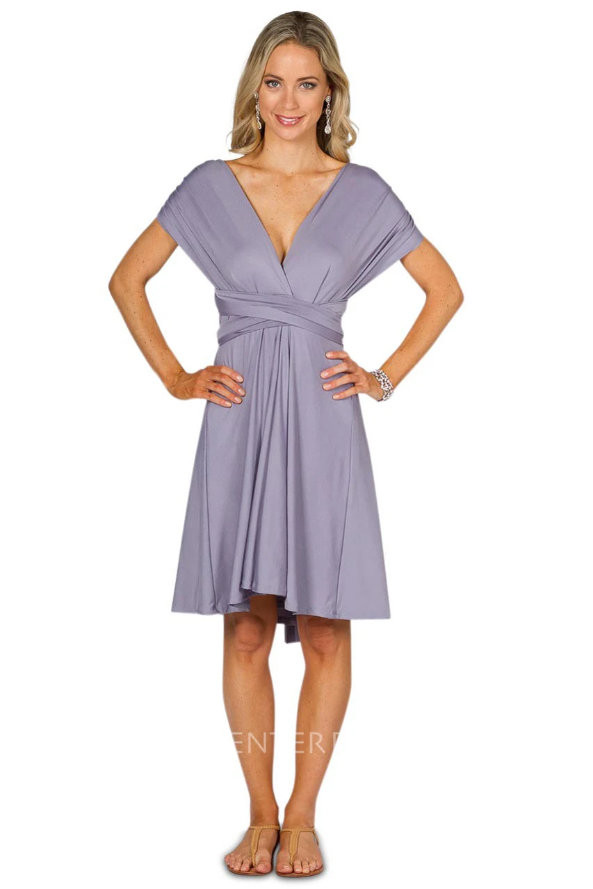 Knee-Length Sleeveless Criss-Cross Strapped Chiffon Convertible Bridesmaid Dress