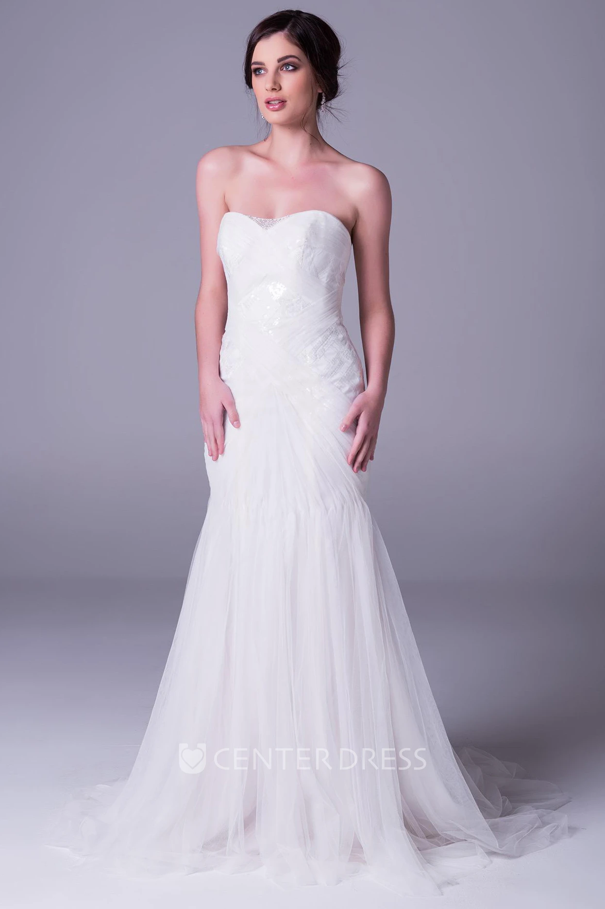 Mermaid Strapless Tulle Wedding Dress With Ruching