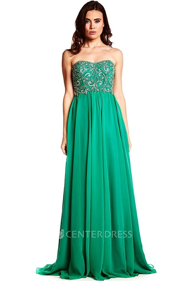 Beaded Strapless Chiffon Prom Dress With Lace-Up