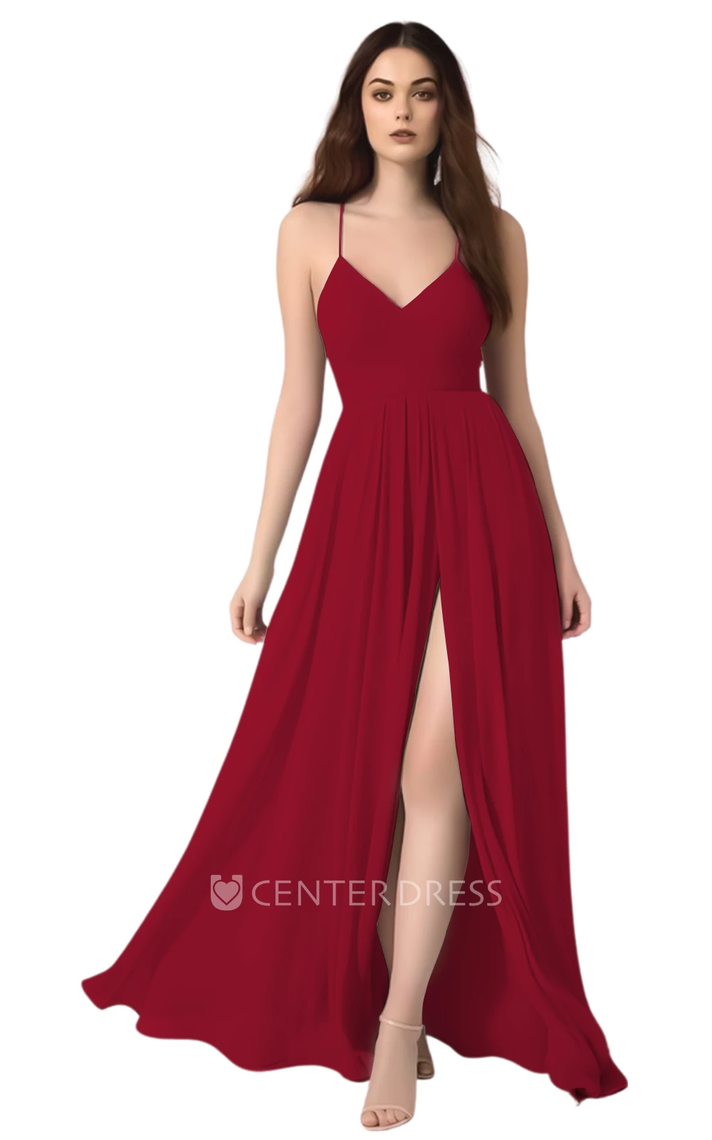 Sexy A-Line Spaghetti Chiffon Bridesmaid Dress with Front Split Unique & Sexy
