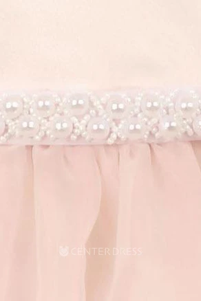 Tea-Length Floral Beaded Lace&Organza Flower Girl Dress With Ribbon