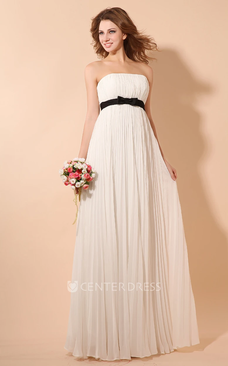 Strapless Chiffon Empire Dress With Draping And Satin Sash