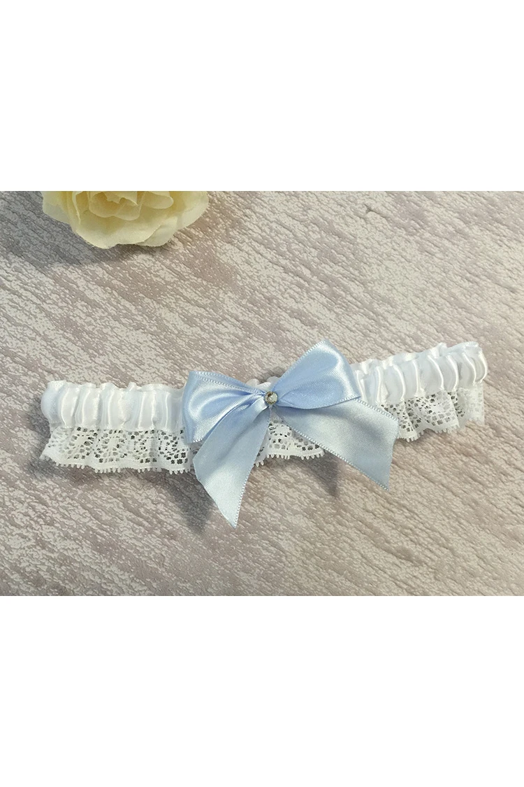 Large Light Blue Bow Lace Elastic Garter Within 16-23inch