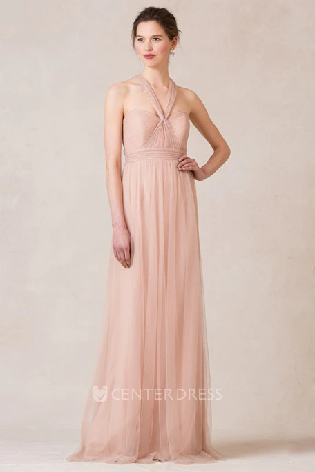 Sleeveless Criss-Cross Sweetheart Tulle Bridesmaid Dress With Straps