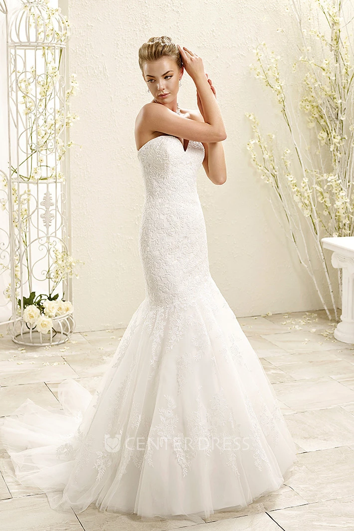 Mermaid Jeweled Sweetheart Lace Wedding Dress With Sweep Train