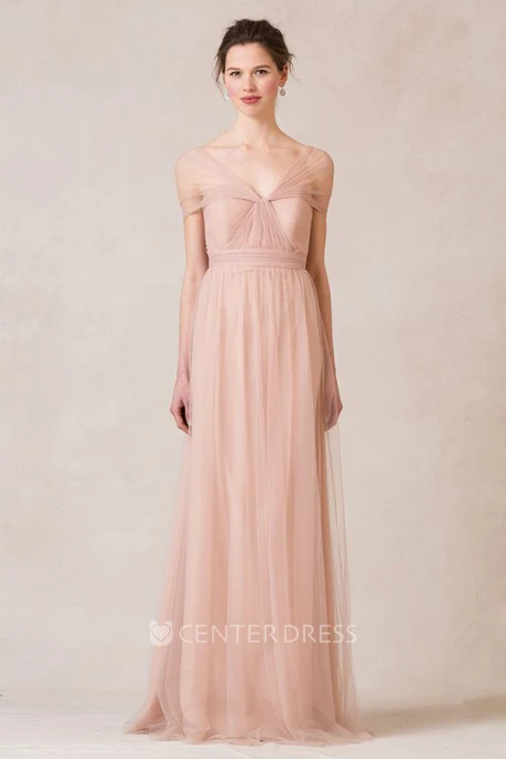 Sleeveless Criss-Cross Sweetheart Tulle Bridesmaid Dress With Straps