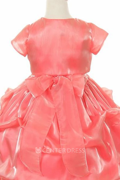 Tea-Length Spaghetti Ruched Bolero Organza&Satin Flower Girl Dress With Pick Up