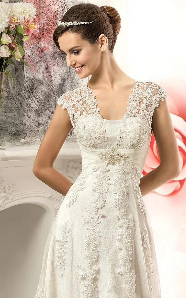 A-Line Sheath Mini Sweetheart Sleeveless Bell Cap Illusion Beading Appliques Illusion Court Train Illusion Lace-Up Back Lace Dress