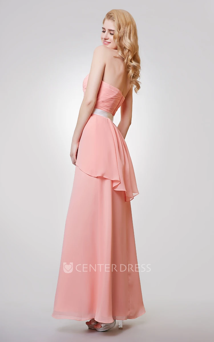 Sweetheart Backless Ruched A-line Long Chiffon Dress