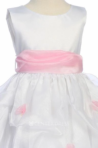 Tea-Length Ruched Organza&Satin Flower Girl Dress