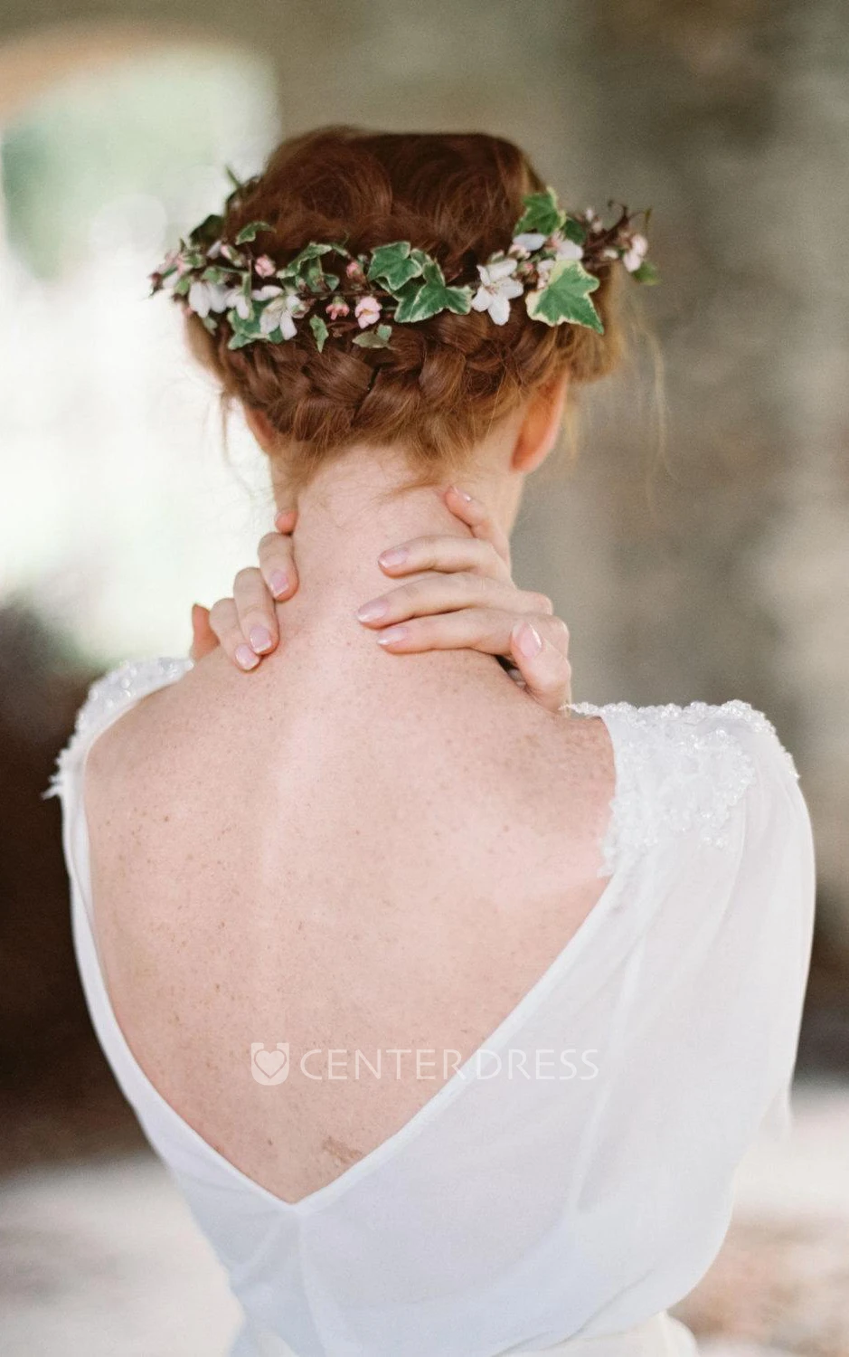 Boho Non-Corset A-Line Chiffon Wedding Dress With Pleats