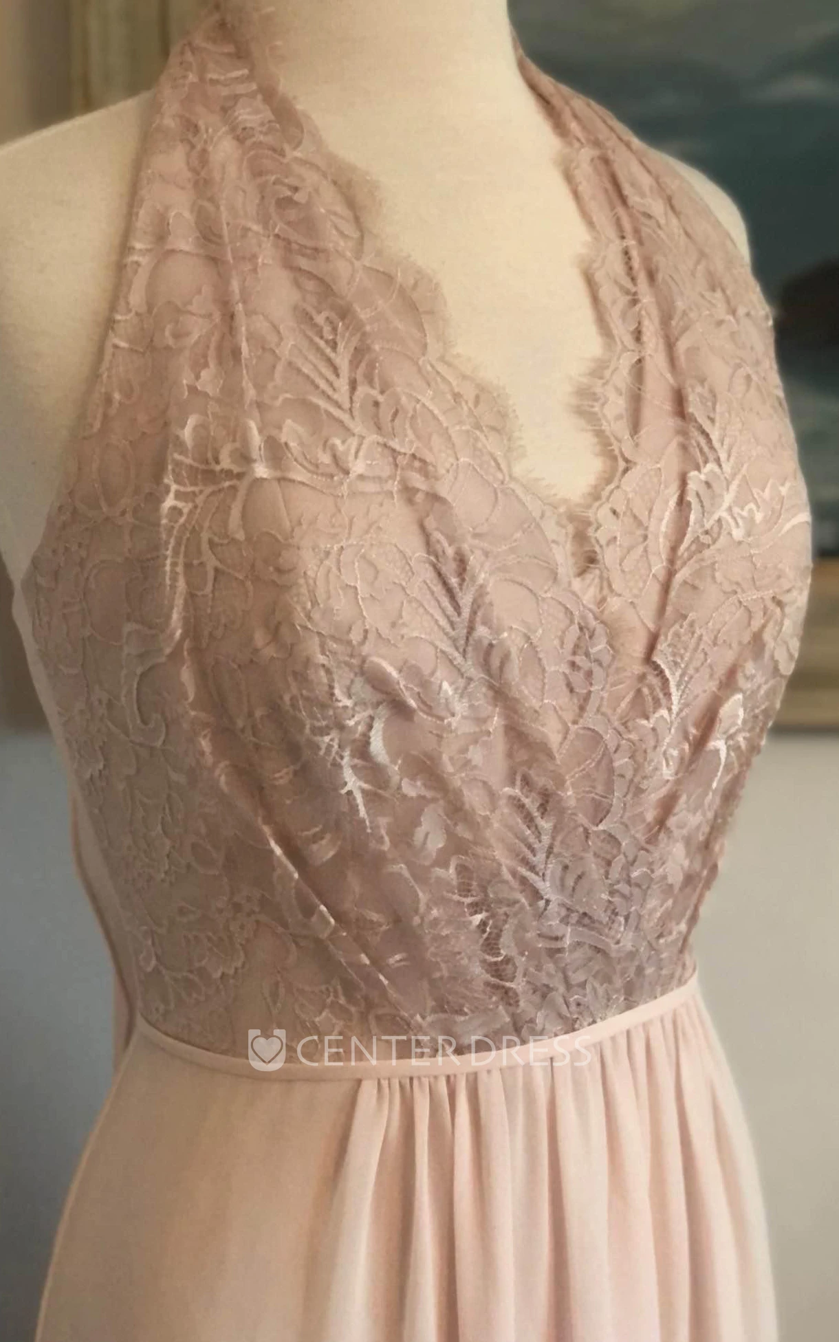 Adorable A-Line Chiffon Guest Dress With Halter Neckline And Open Back