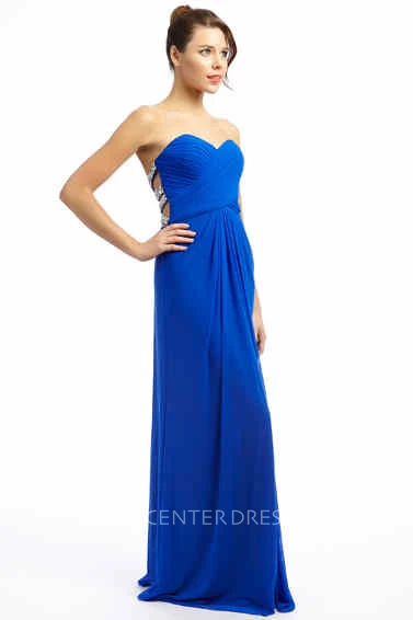 Sheath Sweetheart Criss-Cross Floor-Length Empire Sleeveless Chiffon Prom Dress With Beading