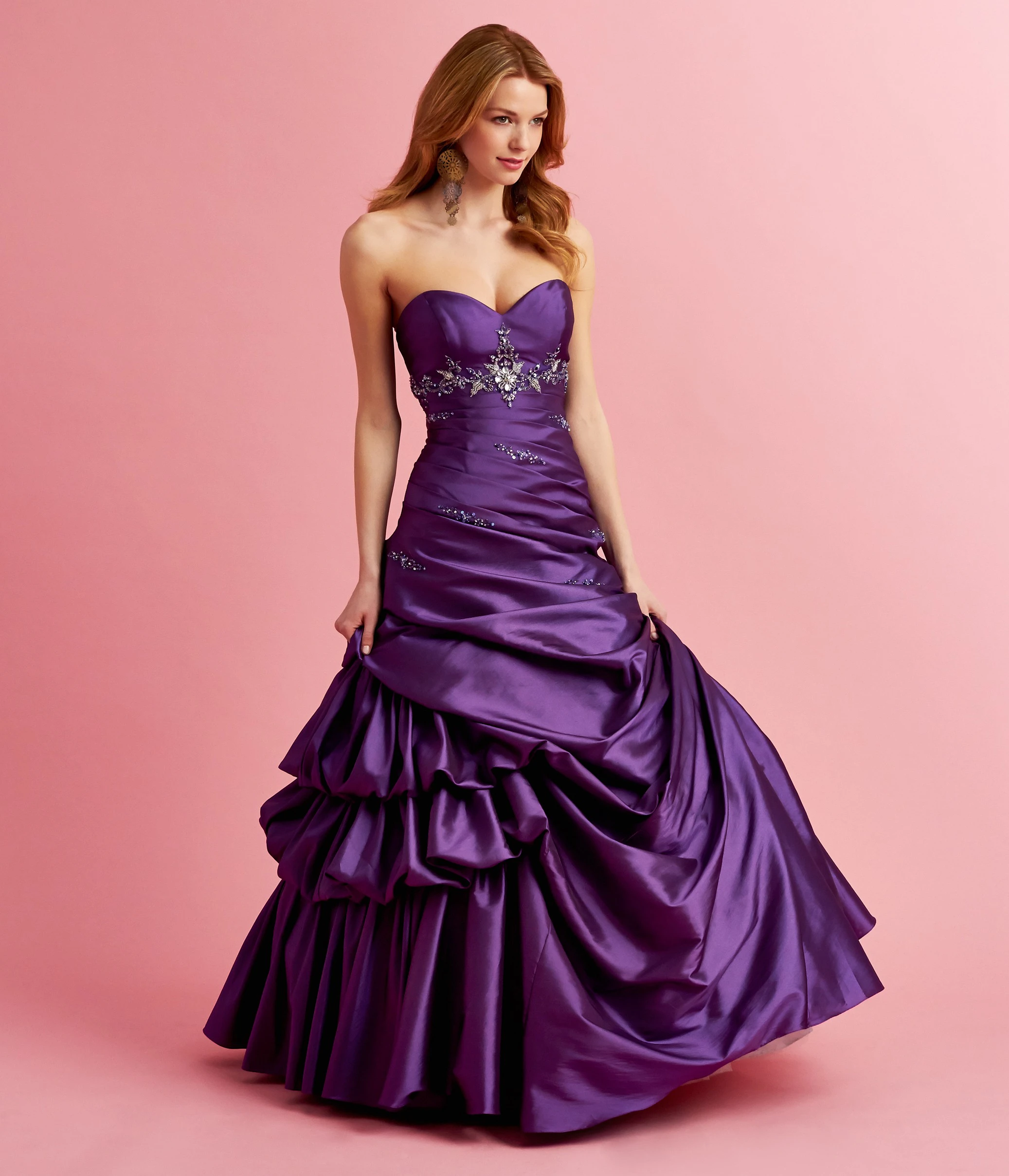 A-Line Long Sweetheart Sleeveless Satin Dress With Pick Up And Beading