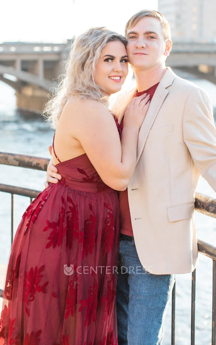 Romantic Plus Size A-Line Tulle Sleeveless Evening Dress V-neck Country Simple