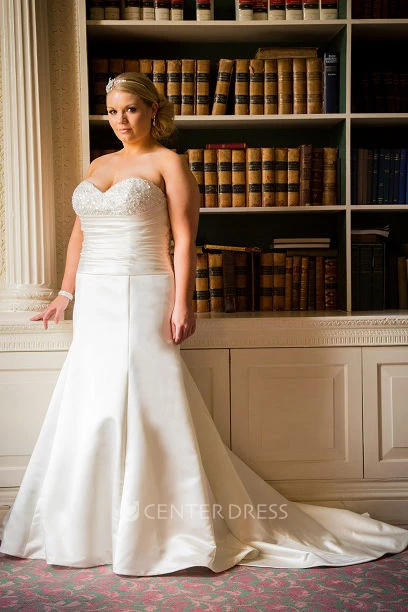 Sweetheart Crystal Bodice Trumpet Taffeta Bridal Gown With Lace Up