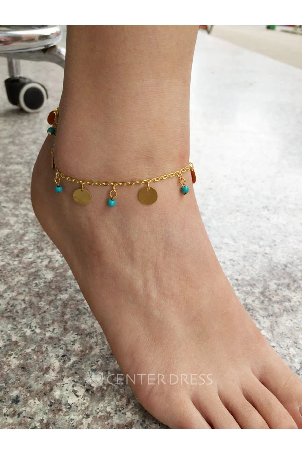 Western Style Summer Popular Foot Simple Turquoise Wafer Anklet